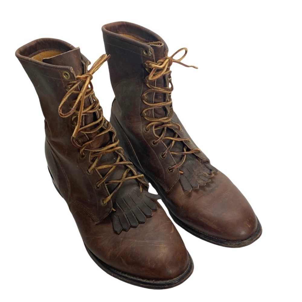Vintage Justin Roper Lace-Up Ankle Leather Western Boots